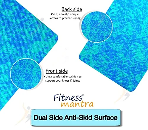 Fitness Mantra® Super Soft, Anti-Slip Marble Design Yoga Mat with Carrying Strap for Men & Women (Qty.-1 Piece) (4MM, Blue)