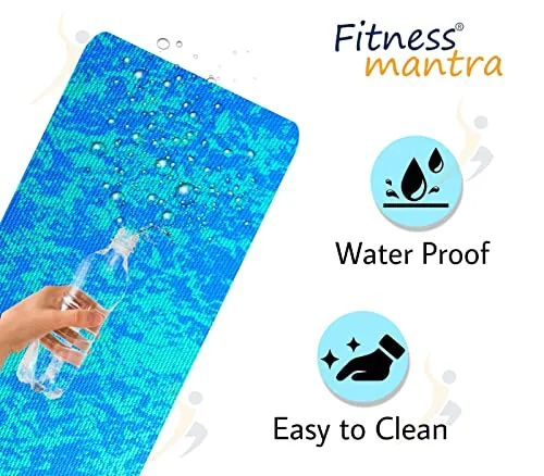Fitness Mantra® Super Soft, Anti-Slip Marble Design Yoga Mat with Carrying Strap for Men & Women (Qty.-1 Piece) (4MM, Blue)