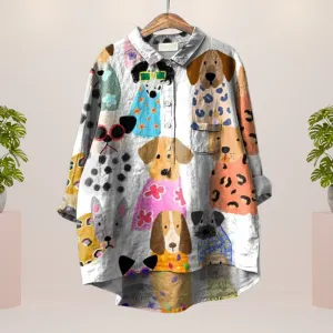 Freya™ | Fun Dog Motif Shirt with Button Closure