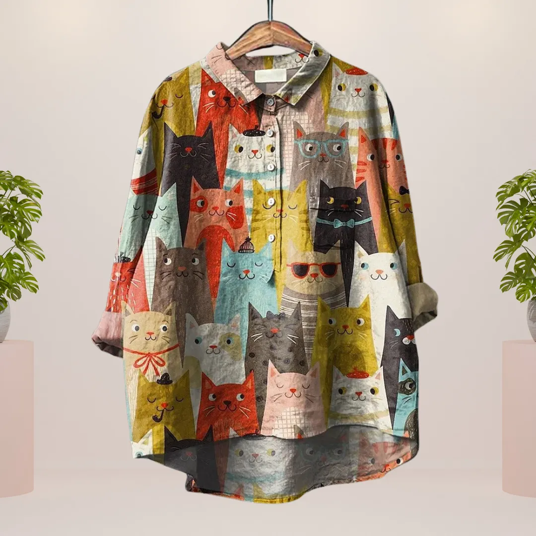 Freya™ | Fun Dog Motif Shirt with Button Closure