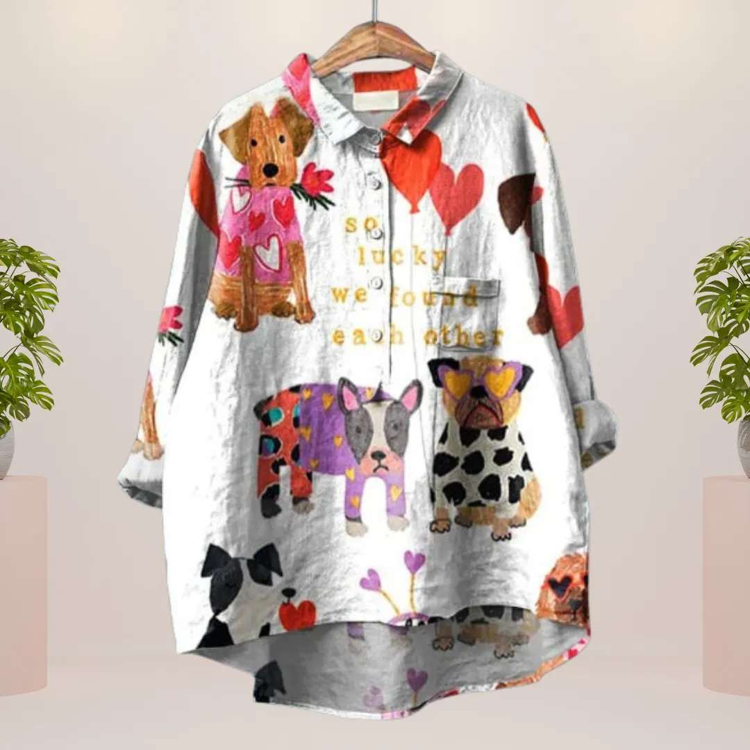 Freya™ | Fun Dog Motif Shirt with Button Closure