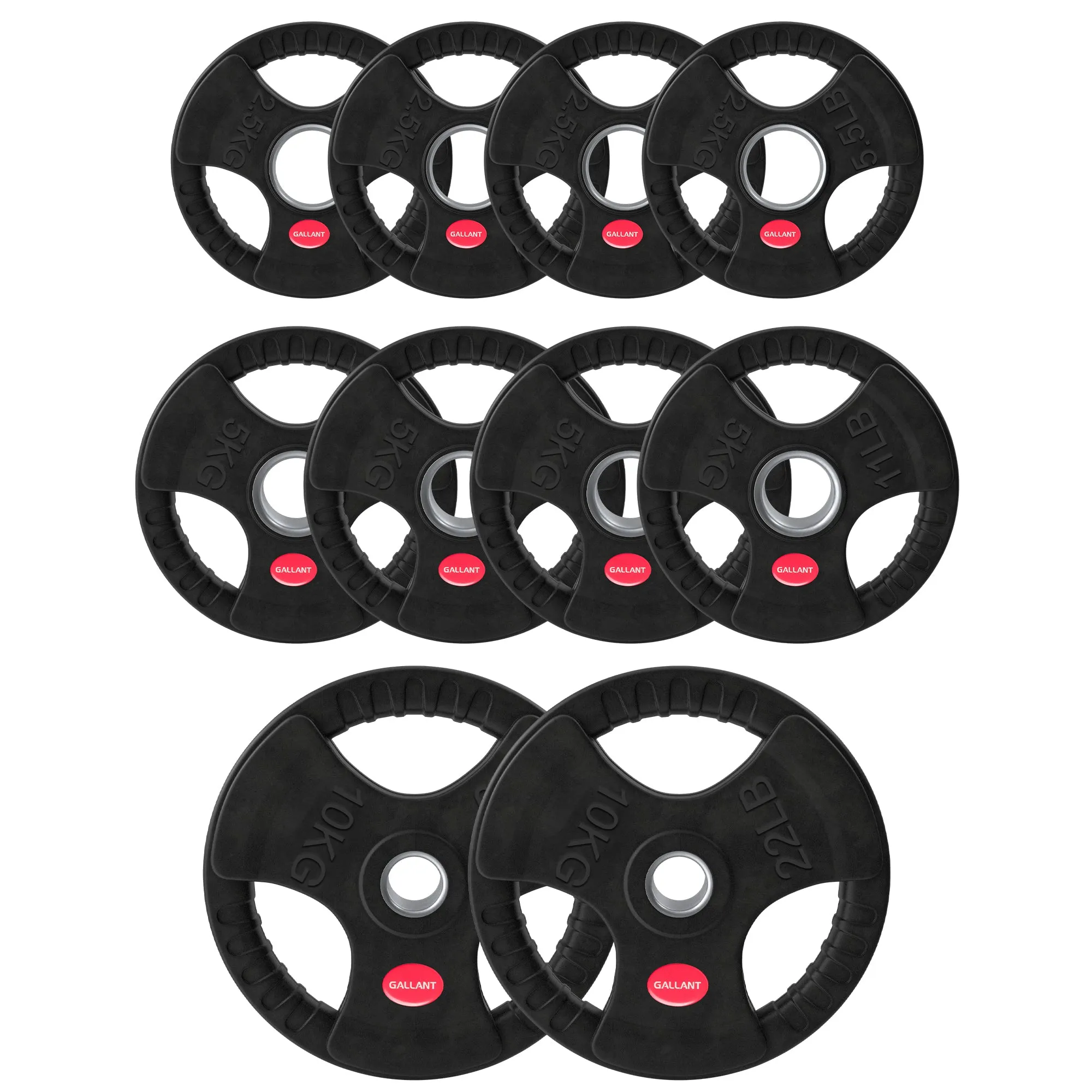 Gallant 2 Inch Olympic Weight plates - Rubber Coated Cast Iron Weight Plates With Tri Grips - Rubber Barbell