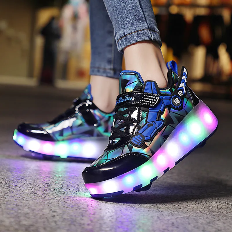 Girls & Boys Luminous Roller Skate Shoes, USB Rechargeable