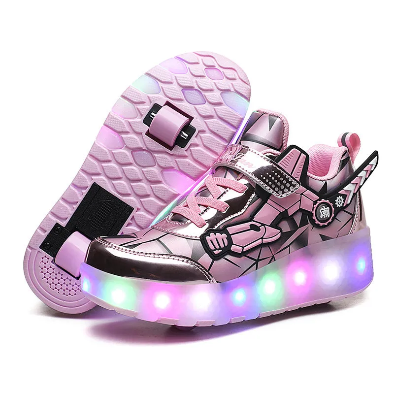 Girls & Boys Luminous Roller Skate Shoes, USB Rechargeable