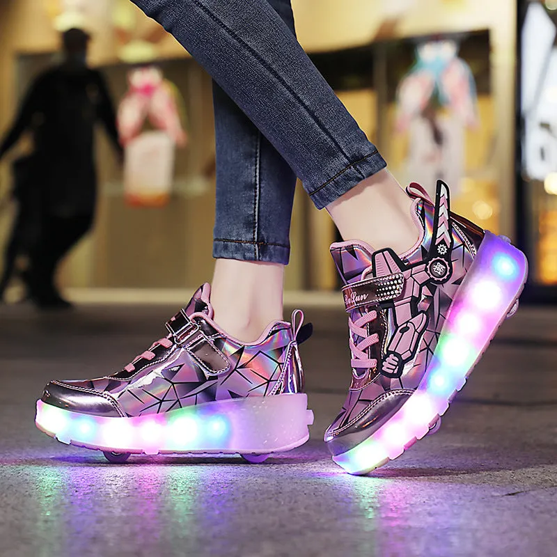 Girls & Boys Luminous Roller Skate Shoes, USB Rechargeable