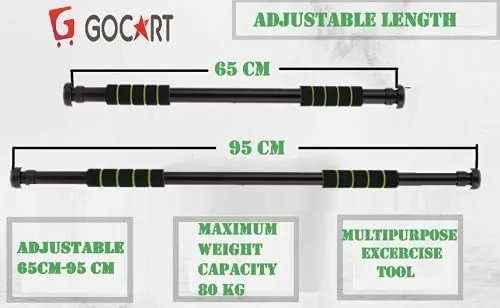 GOCART WITH G LOGO Nonslip Carbon Steel Doorway Gym Bar, Pull-up Bar for Home, Mountable, Adjustable in Length, (Green, Size 63-95)