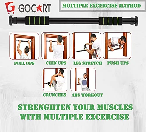 GOCART WITH G LOGO Nonslip Carbon Steel Doorway Gym Bar, Pull-up Bar for Home, Mountable, Adjustable in Length, (Green, Size 63-95)