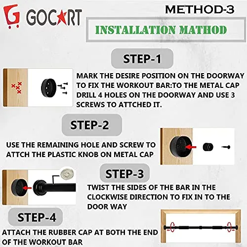 GOCART WITH G LOGO Nonslip Carbon Steel Doorway Gym Bar, Pull-up Bar for Home, Mountable, Adjustable in Length, (Green, Size 63-95)