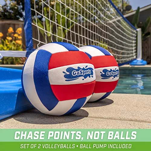 GoSports Pro Neoprene Pool Volleyball - 2 Pack Waterproof Volleyballs with Ball Pump, Red, White, Blue