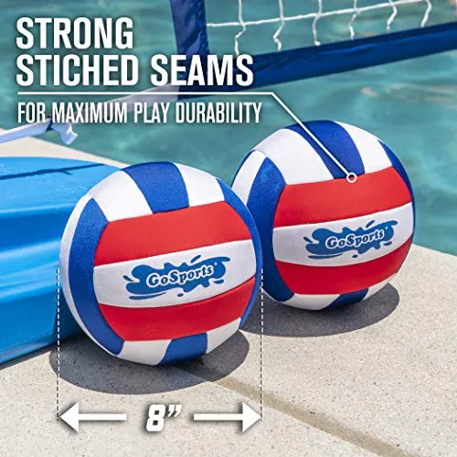 GoSports Pro Neoprene Pool Volleyball - 2 Pack Waterproof Volleyballs with Ball Pump, Red, White, Blue