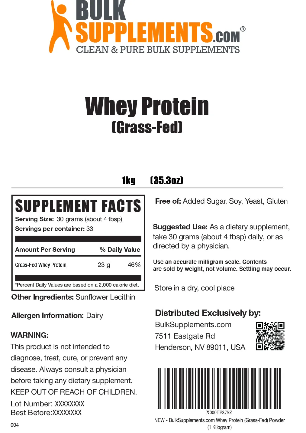 Grass-Fed Whey Protein Concentrate Powder