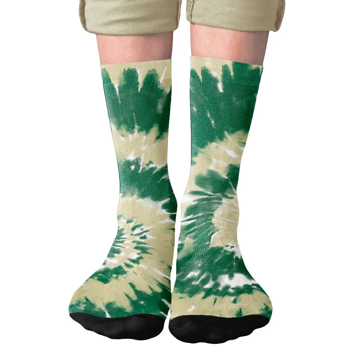 Green & Gold Tie Dye Adult Crew Socks