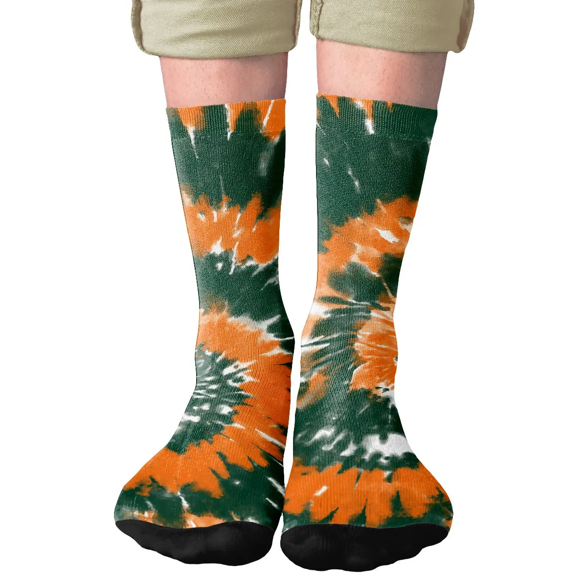 Green & Orange Tie Dye Adult Crew Socks
