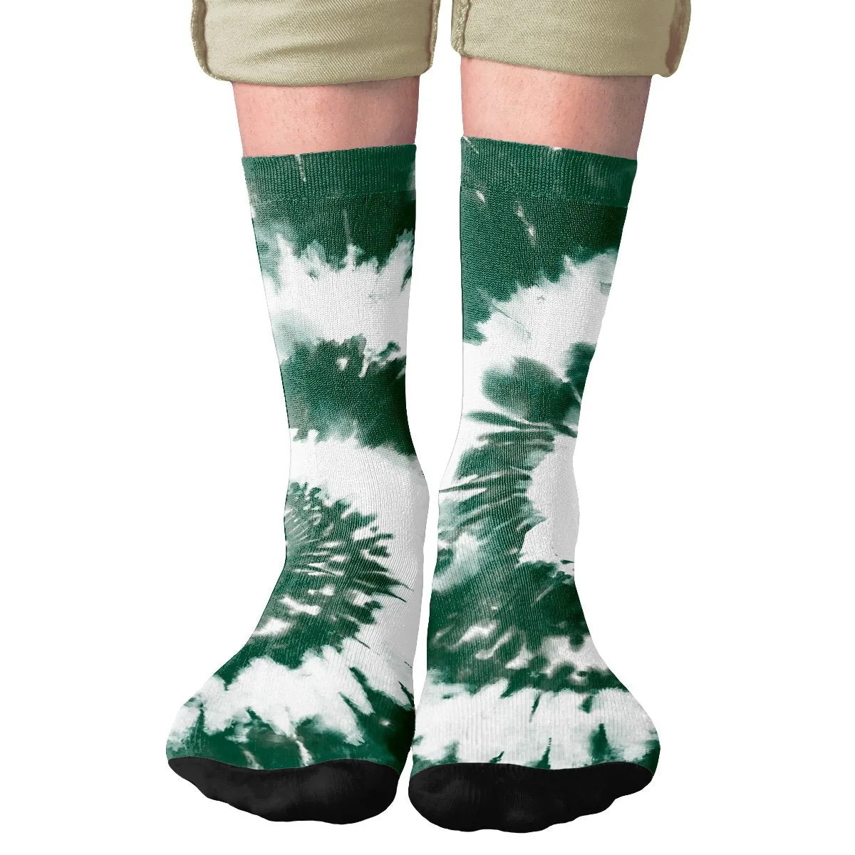 Green & White Tie Dye Adult Crew Socks
