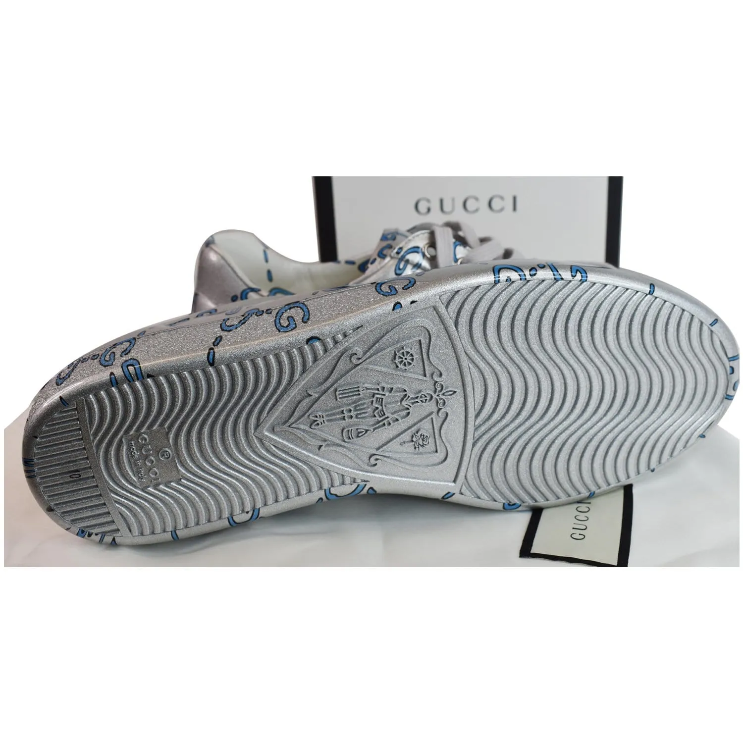 GUCCI Miro Rubber Wax Mens New Ace Ghost Sneakers Silver US 10