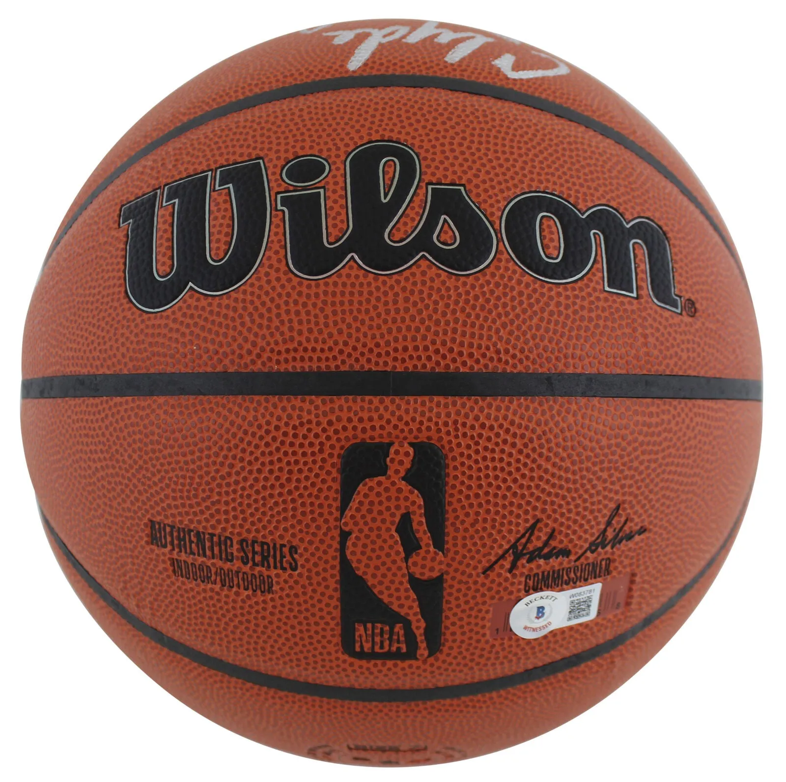 Hakeem Olajuwon & Clyde Drexler Signed Wilson Basketball w/ Silver Sig BAS Wit