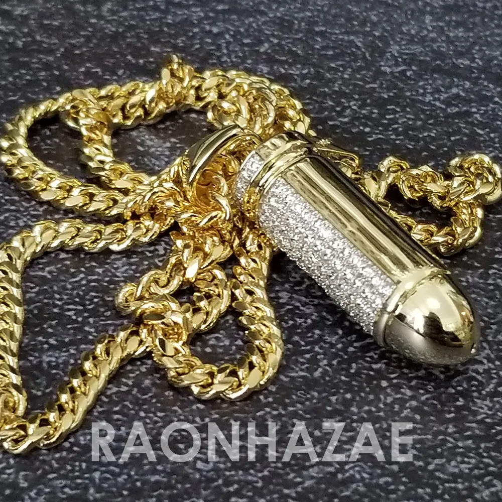 Hip Hop Blinged Out Bullet Pendant w/ 5mm Miami Cuban Chain