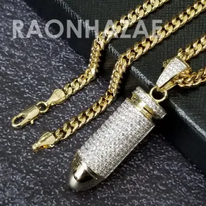 Hip Hop Blinged Out Bullet Pendant w/ 5mm Miami Cuban Chain