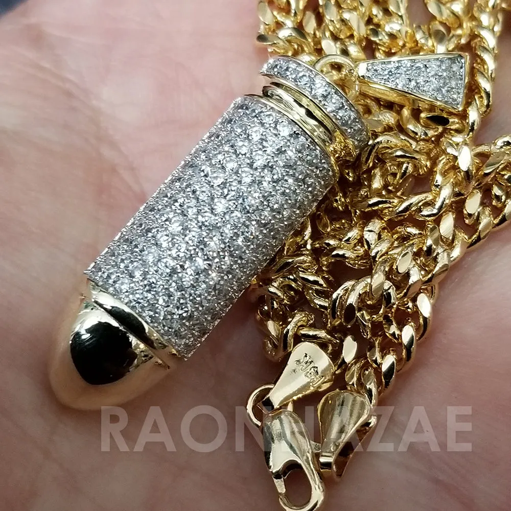 Hip Hop Blinged Out Bullet Pendant w/ 5mm Miami Cuban Chain