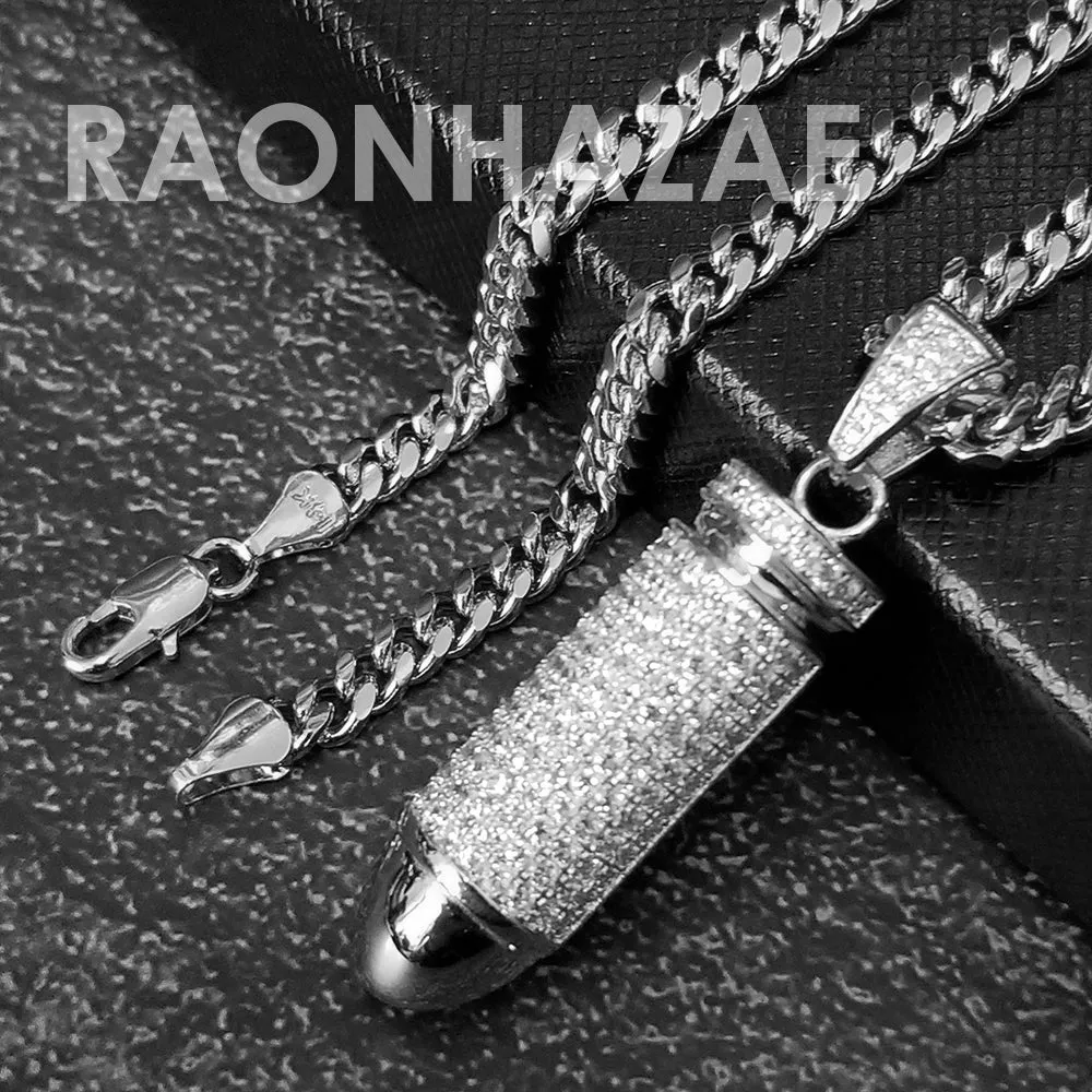 Hip Hop Blinged Out Bullet Pendant w/ 5mm Miami Cuban Chain