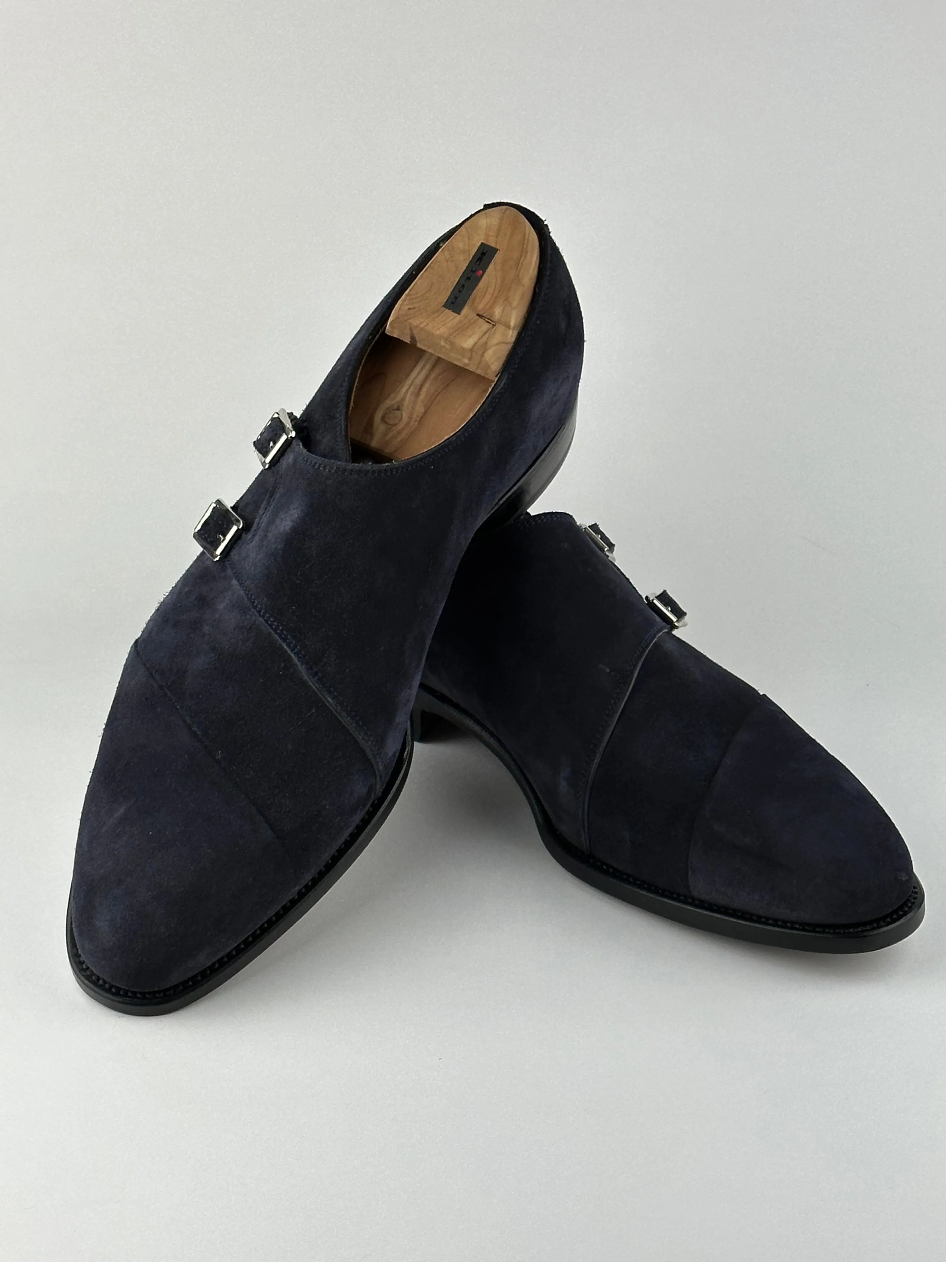 Kiton Navy Suede Double Monkstrap