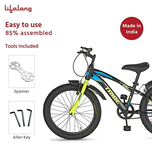 Lifelong LLBC2001 Tribe 20T Cycle (Yellow and Black) I Ideal for: Kids (5-8 Years) I Frame Size: 12" | Ideal Height : 3 ft 10 inch  I Unisex Cycle| 85% Assembled (Easy self-Assembly)
