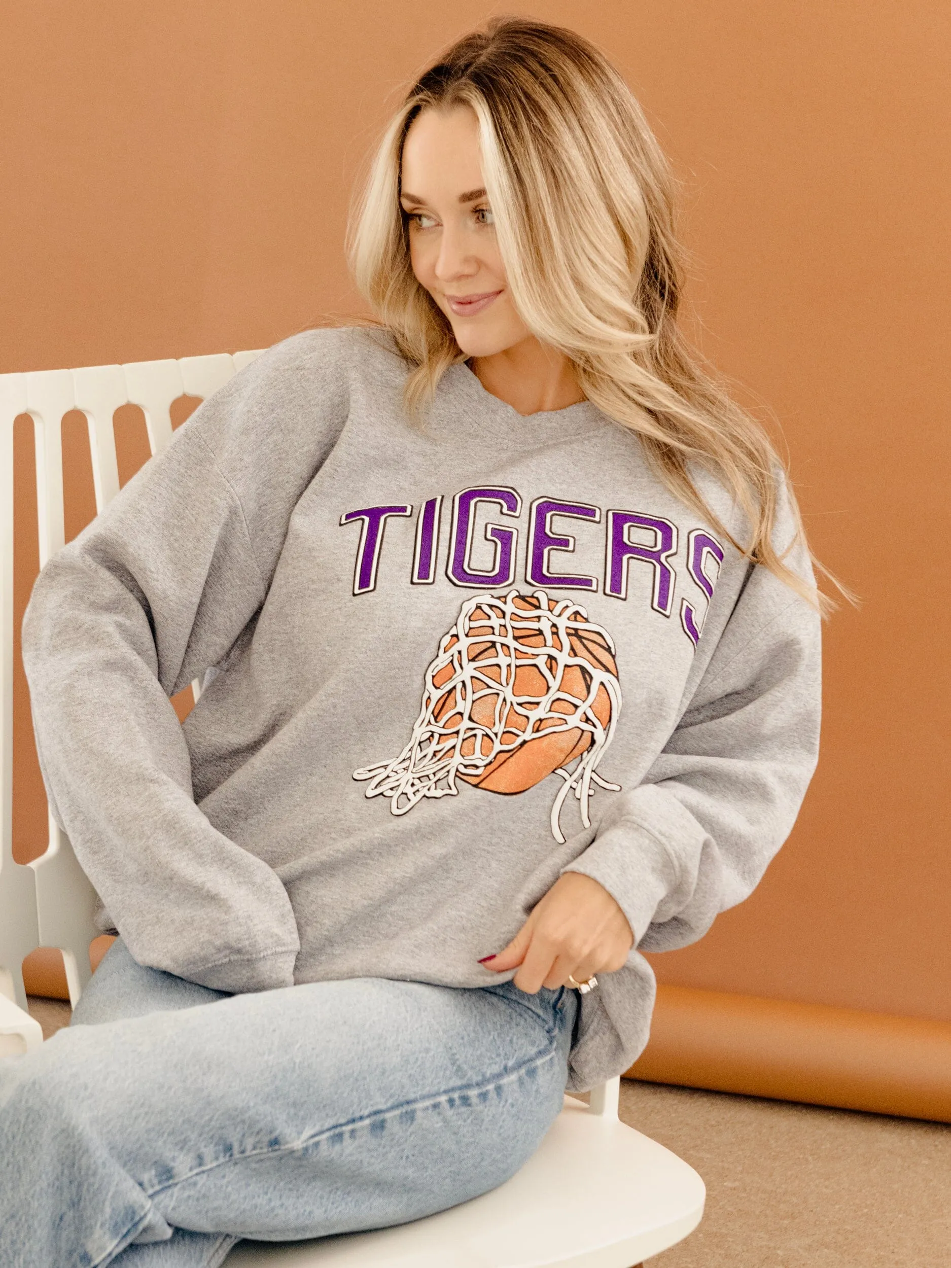 LSU Tigers Basketball Fling Puff Ink Gray Thrifted Sweatshirt