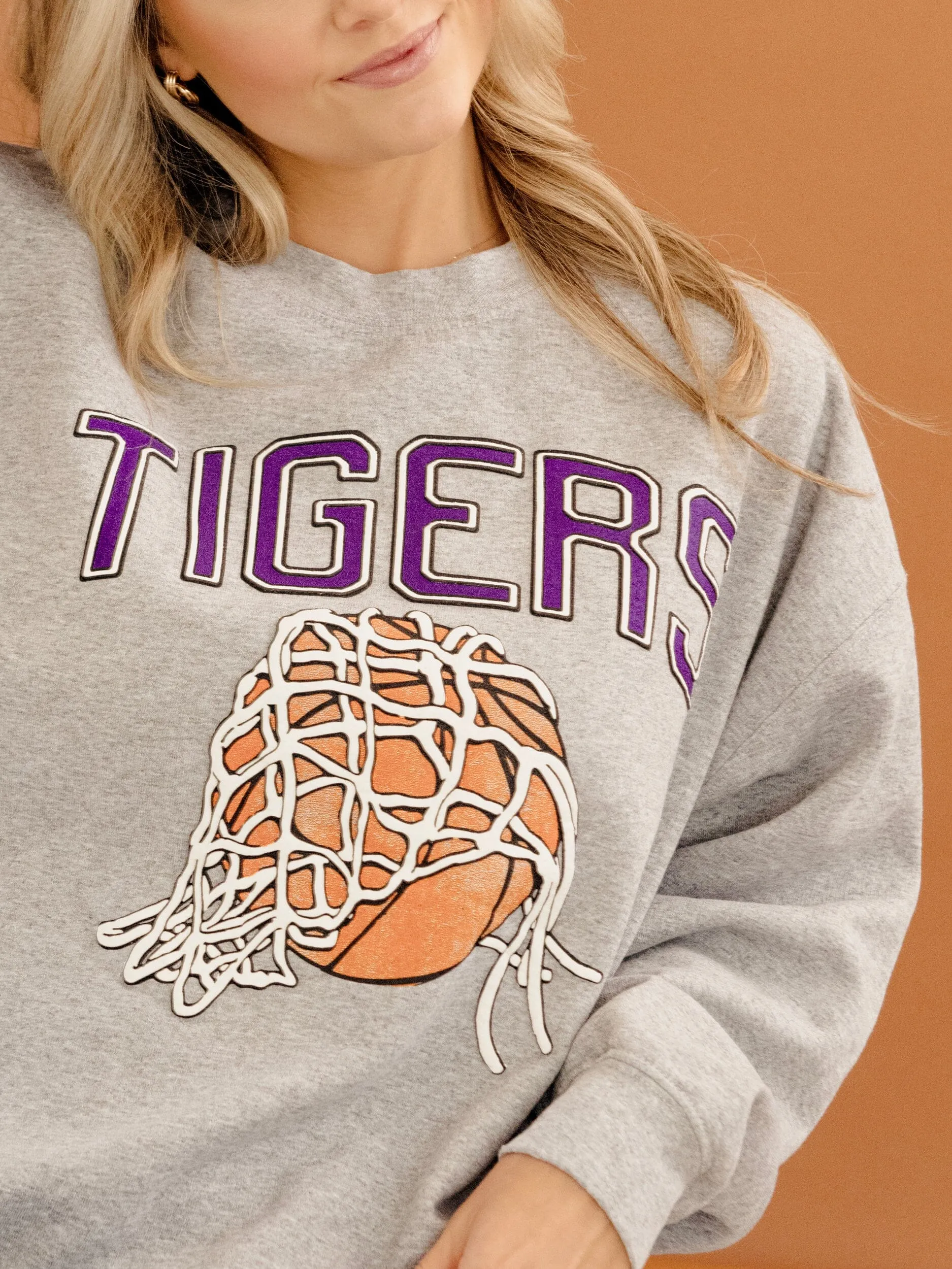 LSU Tigers Basketball Fling Puff Ink Gray Thrifted Sweatshirt