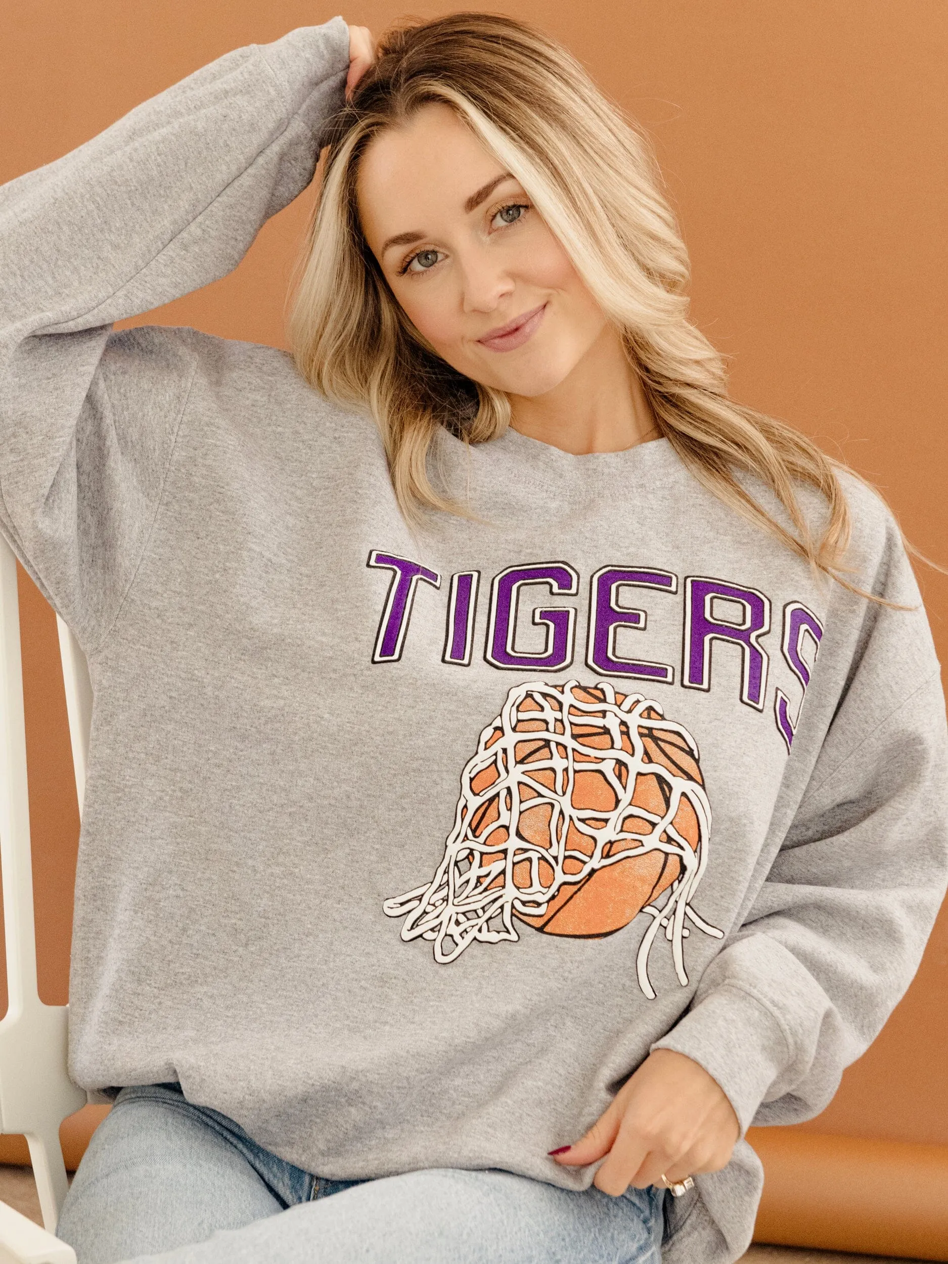 LSU Tigers Basketball Fling Puff Ink Gray Thrifted Sweatshirt