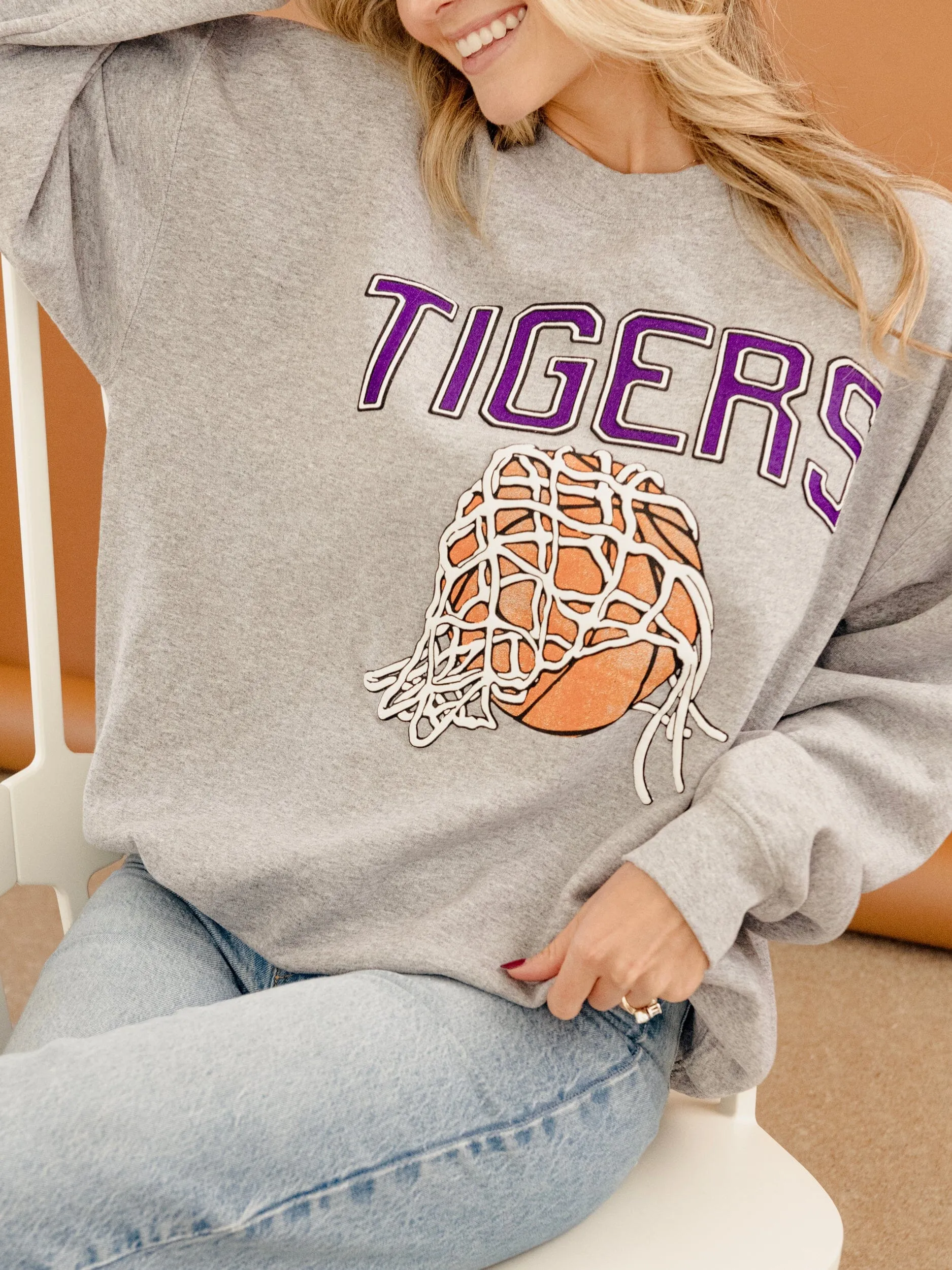 LSU Tigers Basketball Fling Puff Ink Gray Thrifted Sweatshirt