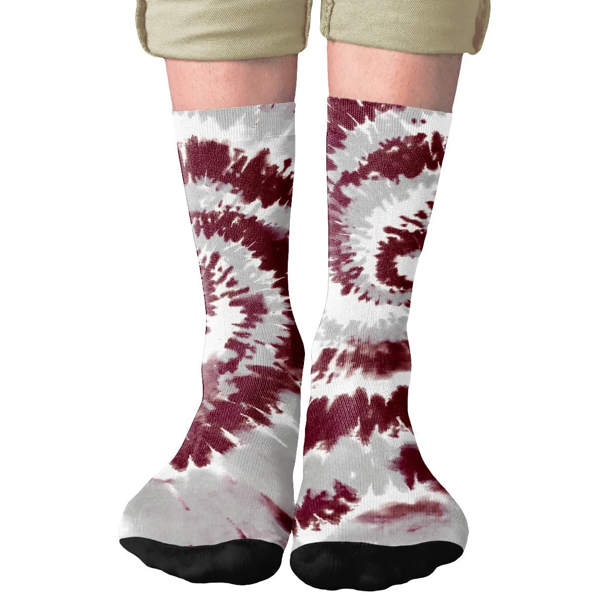 Maroon & Grey Tie Dye Adult Crew Socks