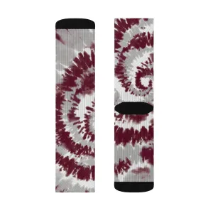 Maroon & Grey Tie Dye Adult Crew Socks
