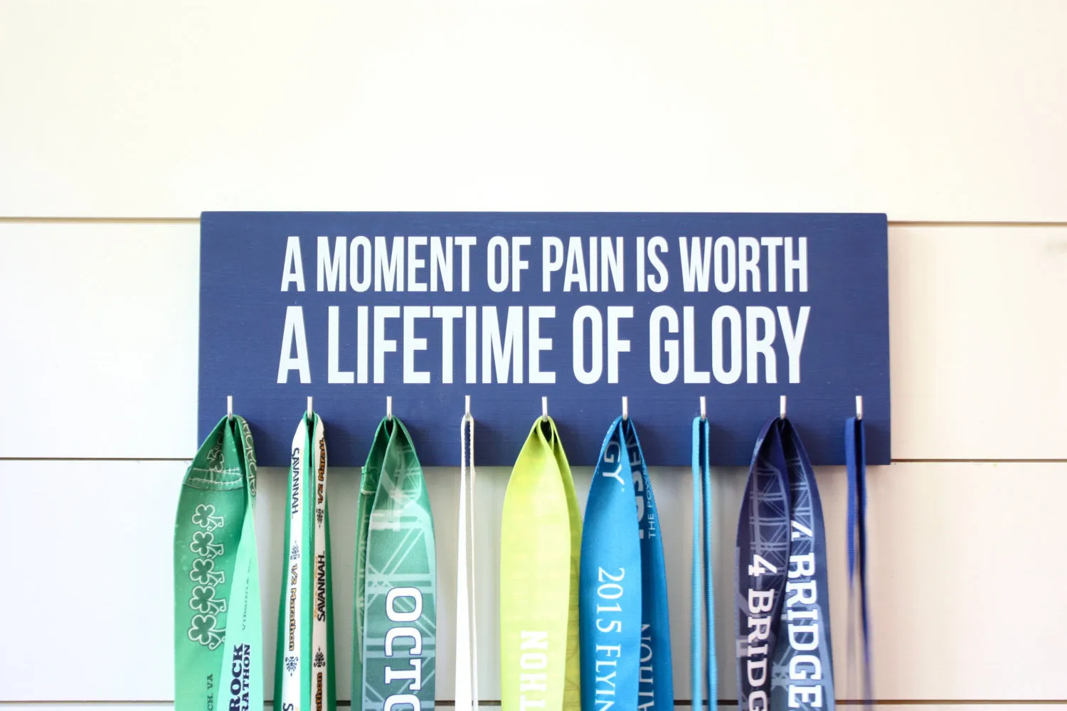Medal Holder - A moment of pain is worth a lifetime of glory  - Medium - Running / Triathlon / Ironman / Obstacle / Tough Mudder / Spartan