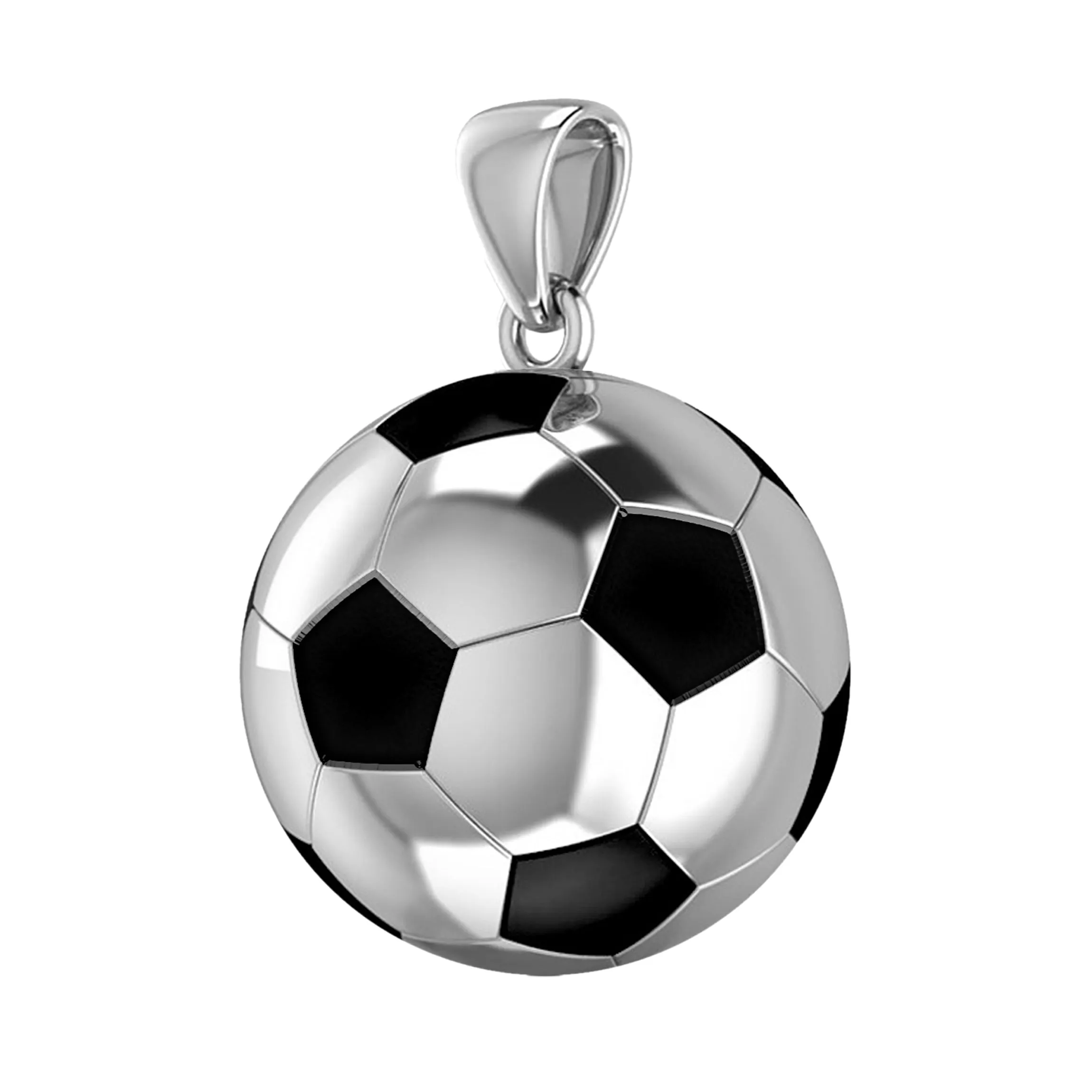 Men's Extra Large 925 Sterling Silver 3D Soccer Ball Football Pendant Necklace, 25mm