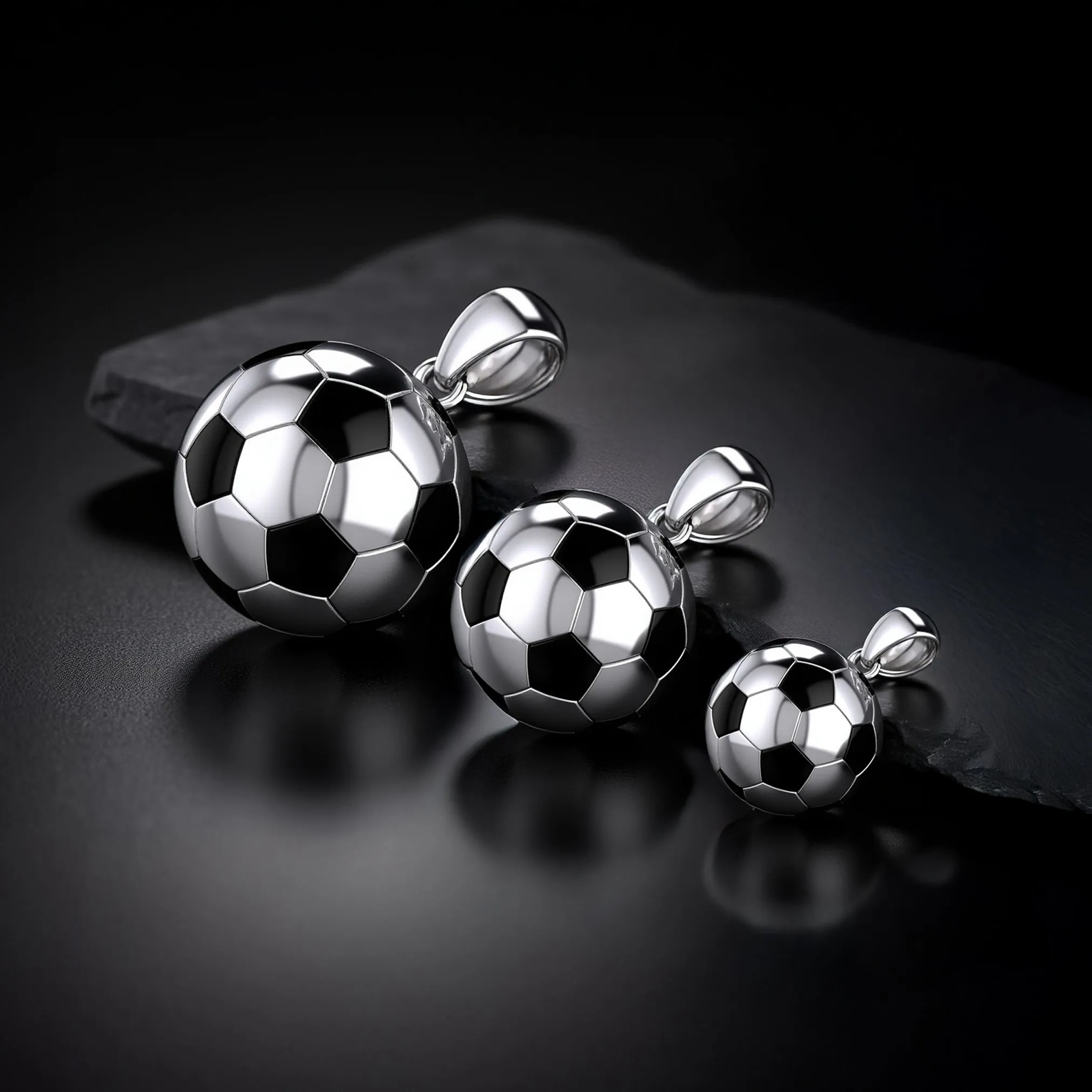 Men's Extra Large 925 Sterling Silver 3D Soccer Ball Football Pendant Necklace, 25mm