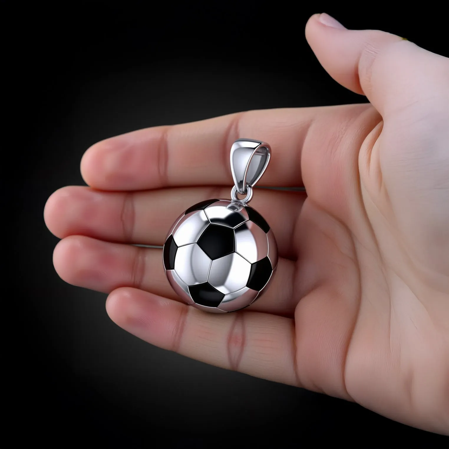 Men's Extra Large 925 Sterling Silver 3D Soccer Ball Football Pendant Necklace, 25mm