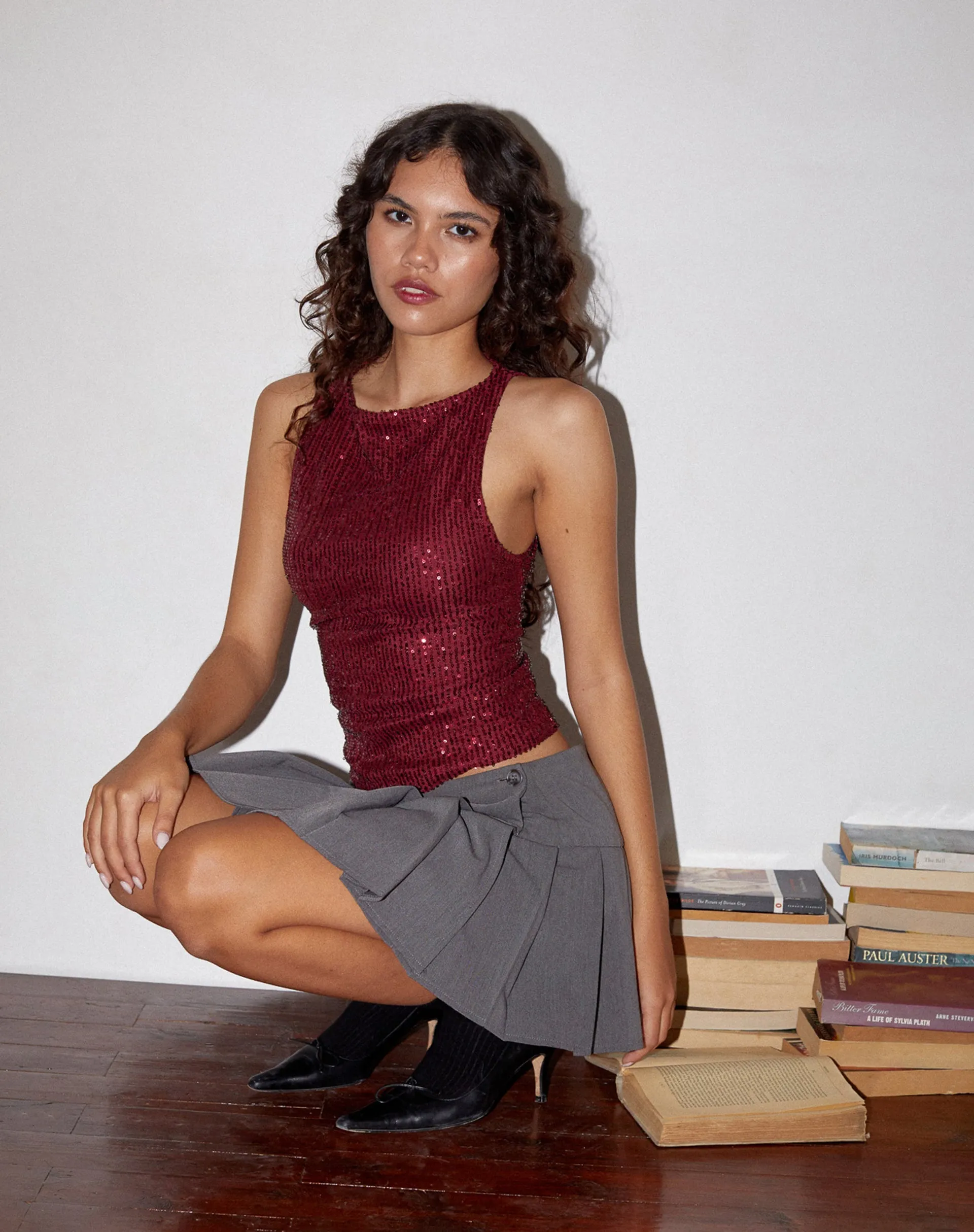 Miriam Top in Drape Sequin Maroon