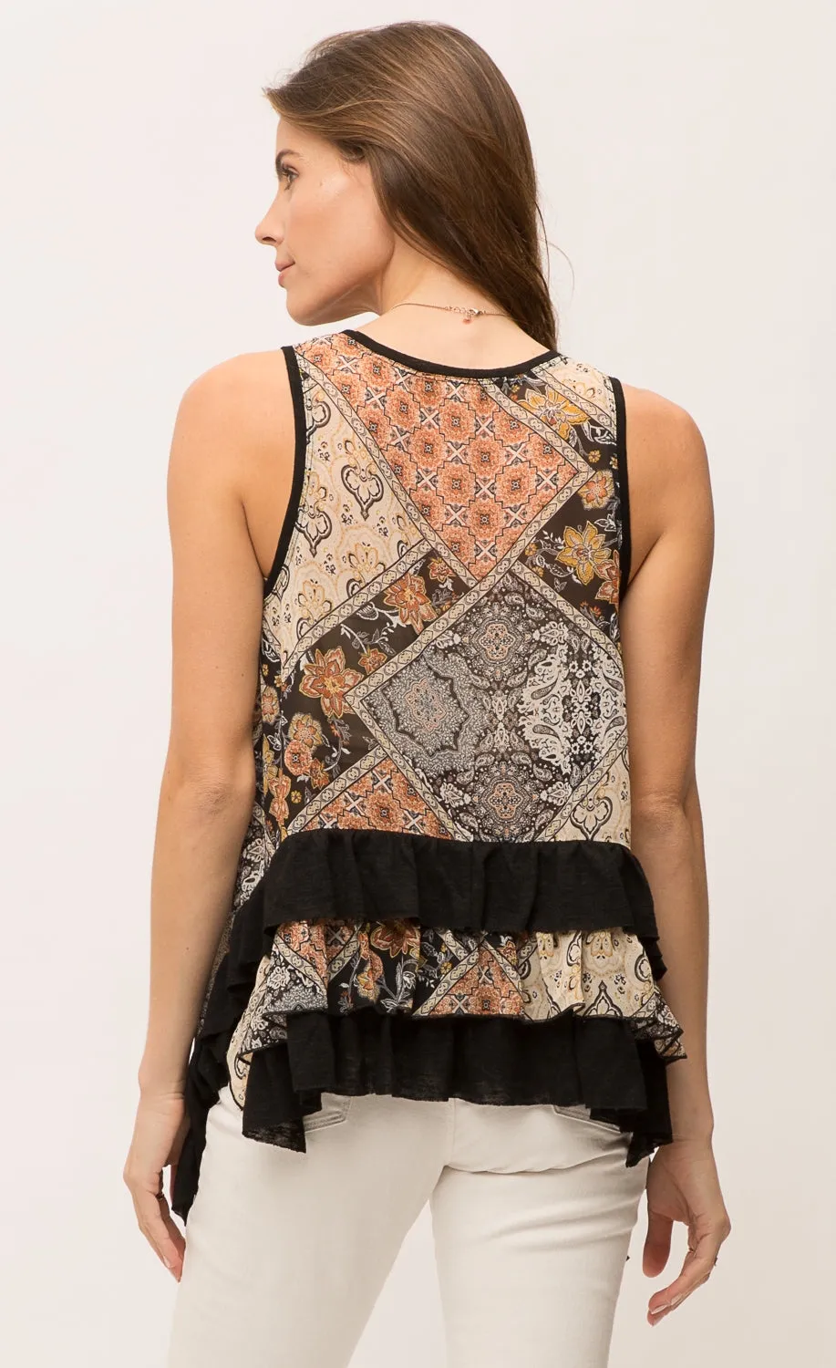 Mystree Sleeveless Ruffle Hem Top
