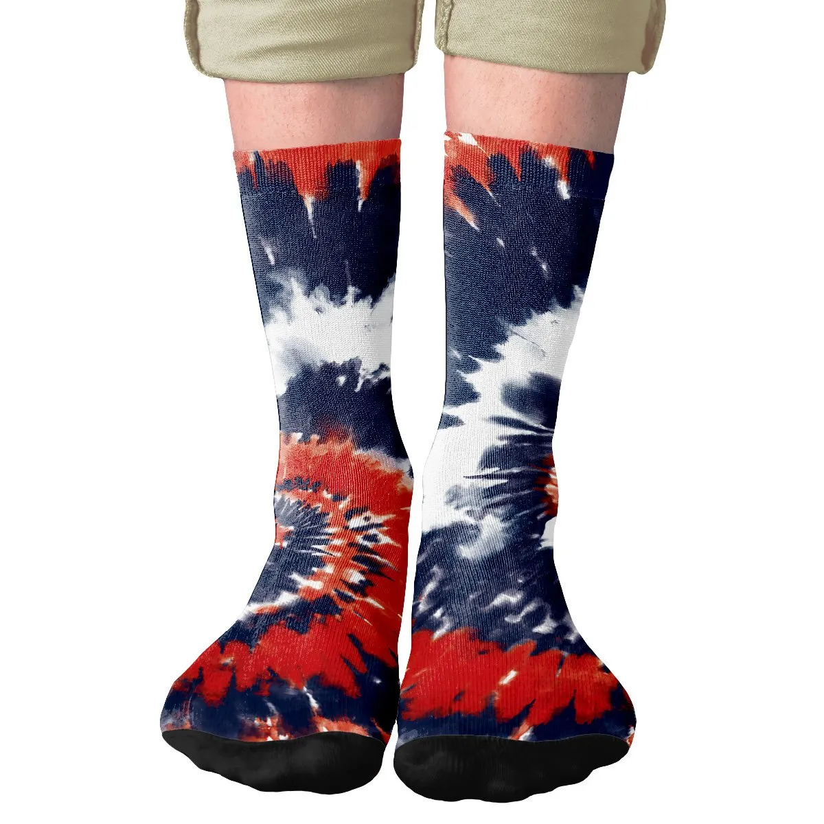 Navy Blue & Red Tie Dye Adult Crew Socks