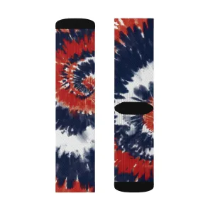Navy Blue & Red Tie Dye Adult Crew Socks