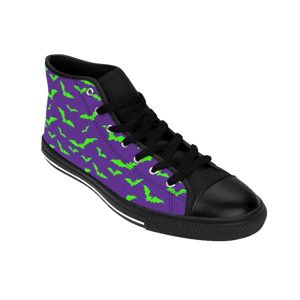 Neon Green Flying Bats in Purple Men's High-top Sneakers