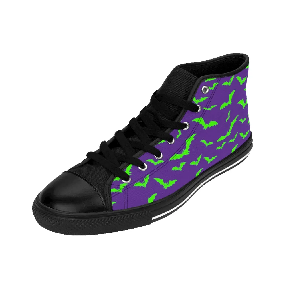 Neon Green Flying Bats in Purple Men's High-top Sneakers