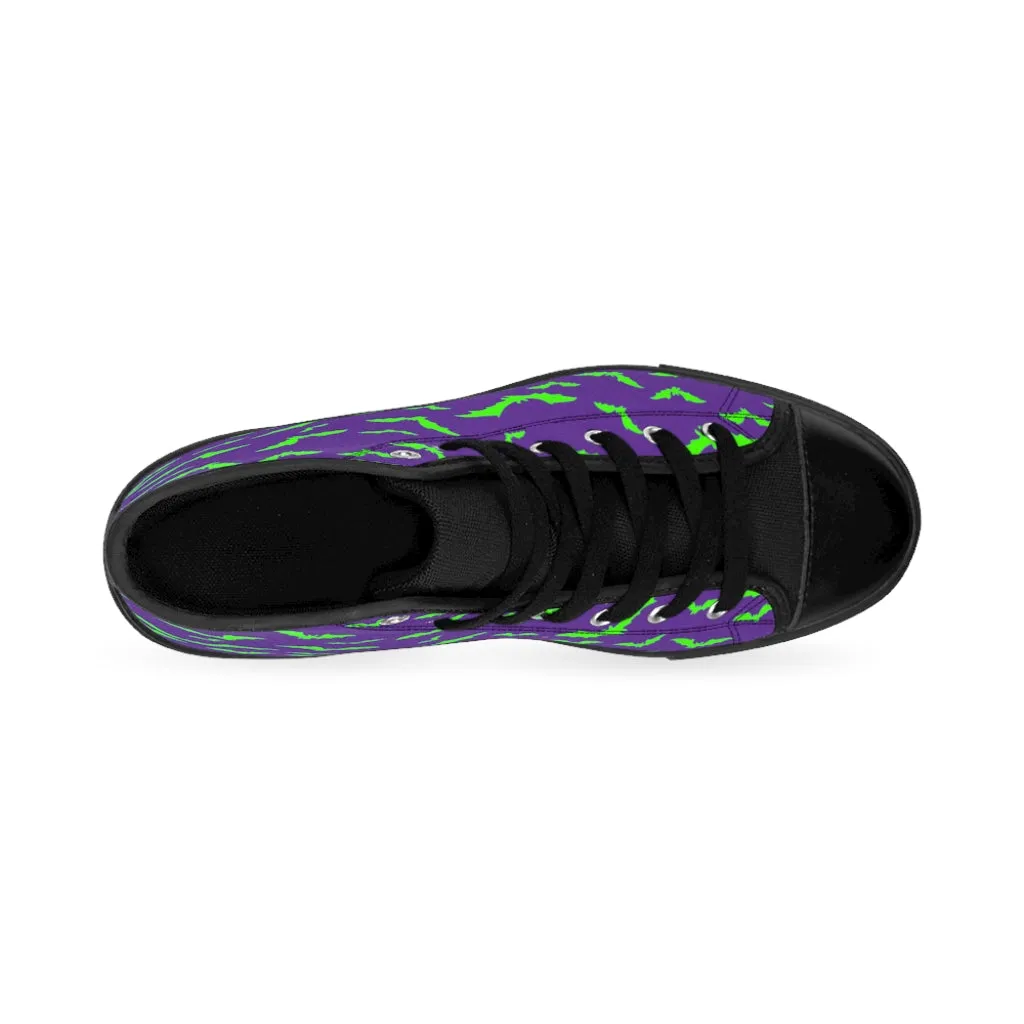Neon Green Flying Bats in Purple Men's High-top Sneakers