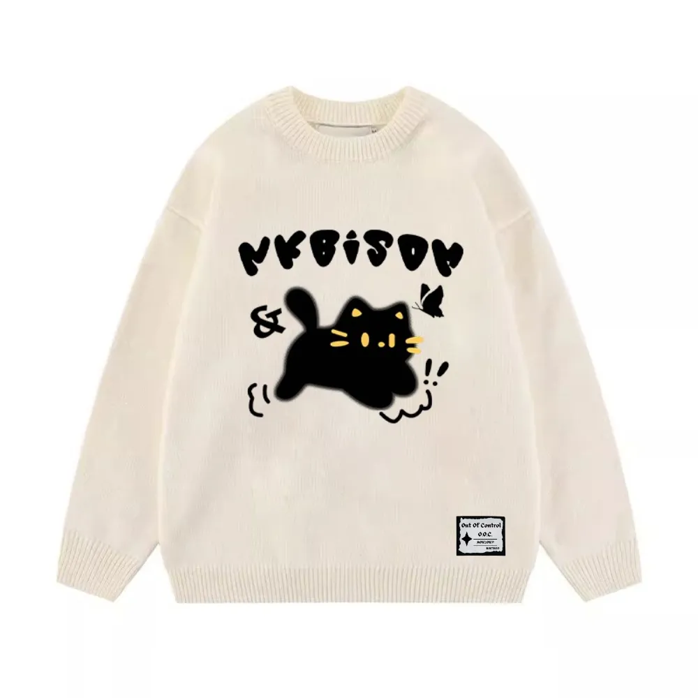 OOC' Cartoon Running Cat Knitted Sweater