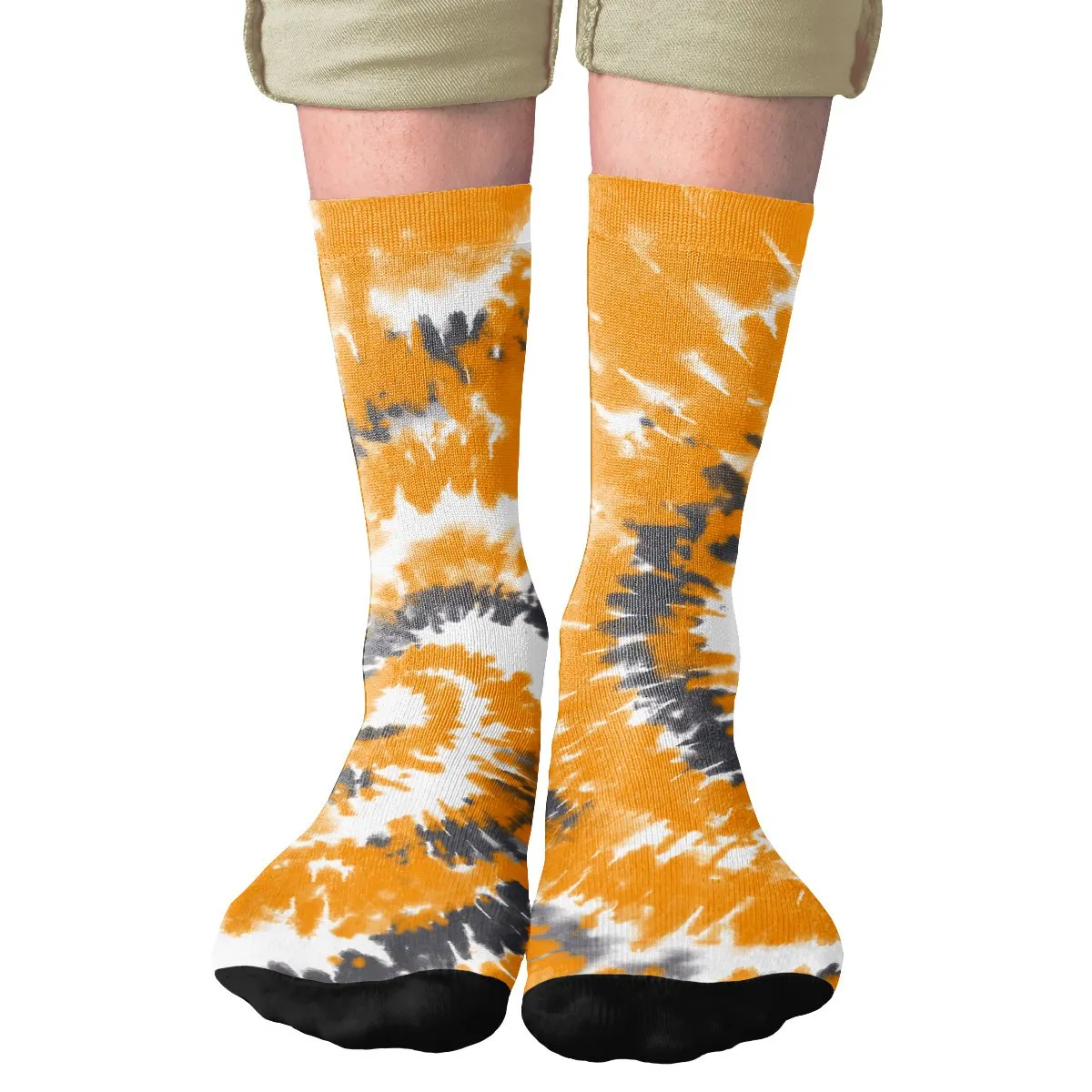 Orange & Grey Tie Dye Adult Crew Socks