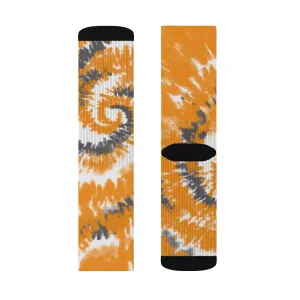 Orange & Grey Tie Dye Adult Crew Socks