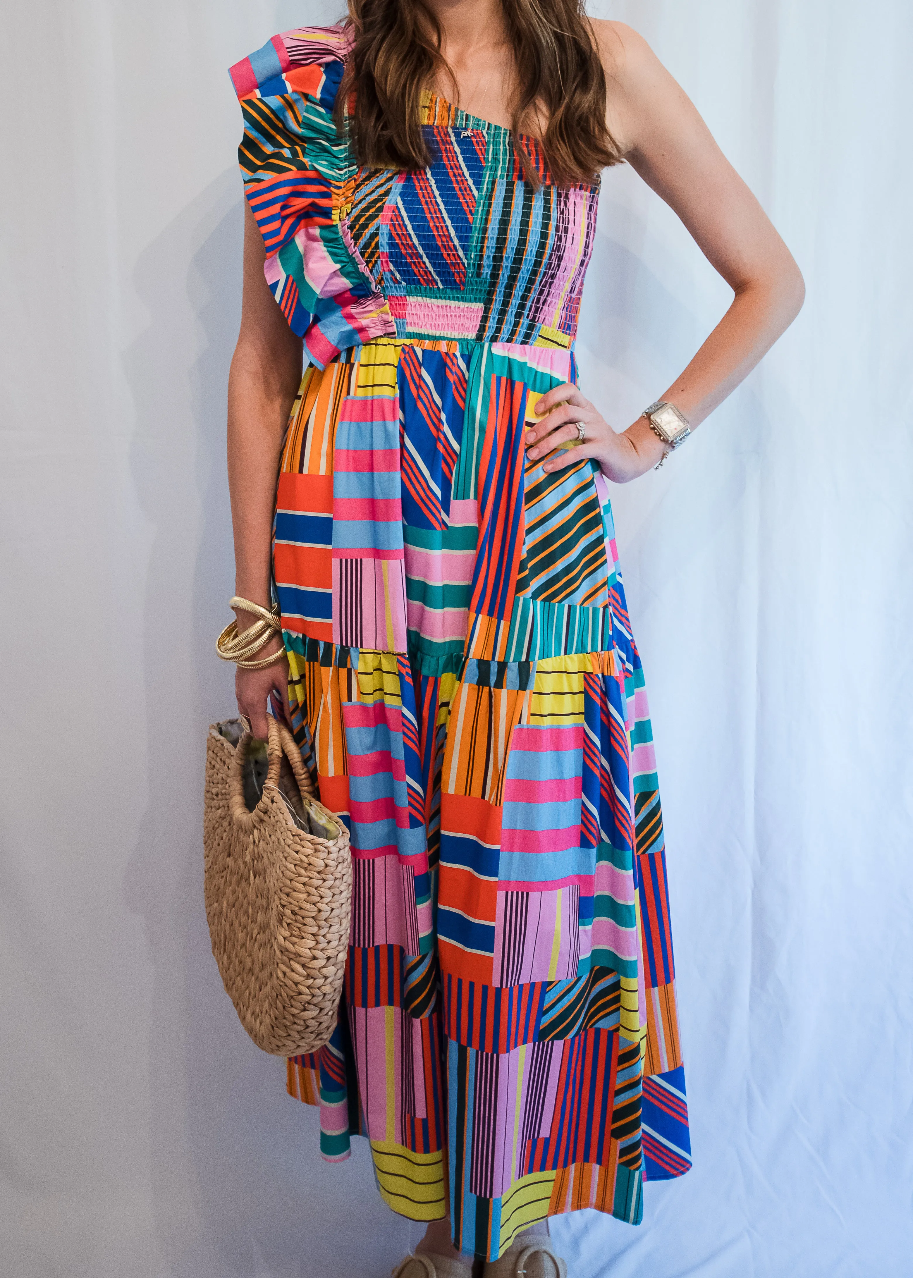 Paint the Rainbow One Shoulder Dress