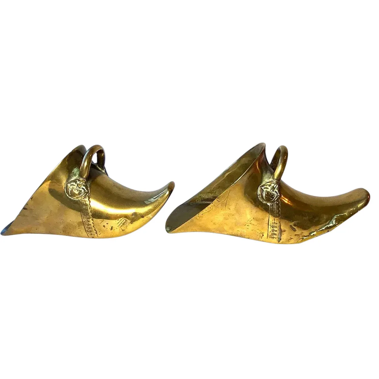 Pair of South American Spanish Colonial Patinated Brass Horse Stirrups
