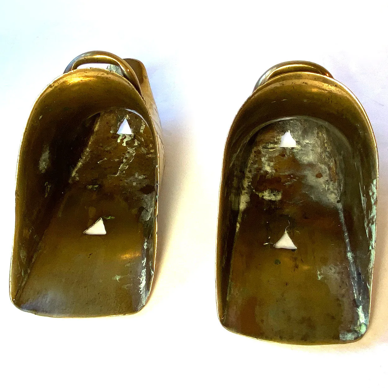 Pair of South American Spanish Colonial Patinated Brass Horse Stirrups