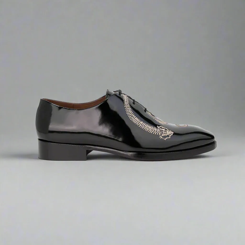 Patent Leather Dragon Embroidery Whole Cut Oxfords - Formal Shoes - Shoes For Party